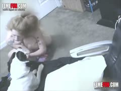 A real spy cam captures a babe having a sexual encounter with her dog.